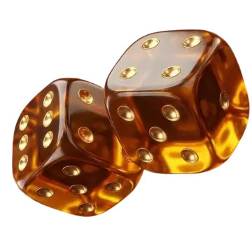 Casino Wanted Win Two amber dice representing casino Wanted Win