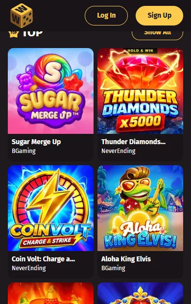 Wanted Win online in a mobile browser Wanted Win online lobby opened in a mobile browser with pokies tiles